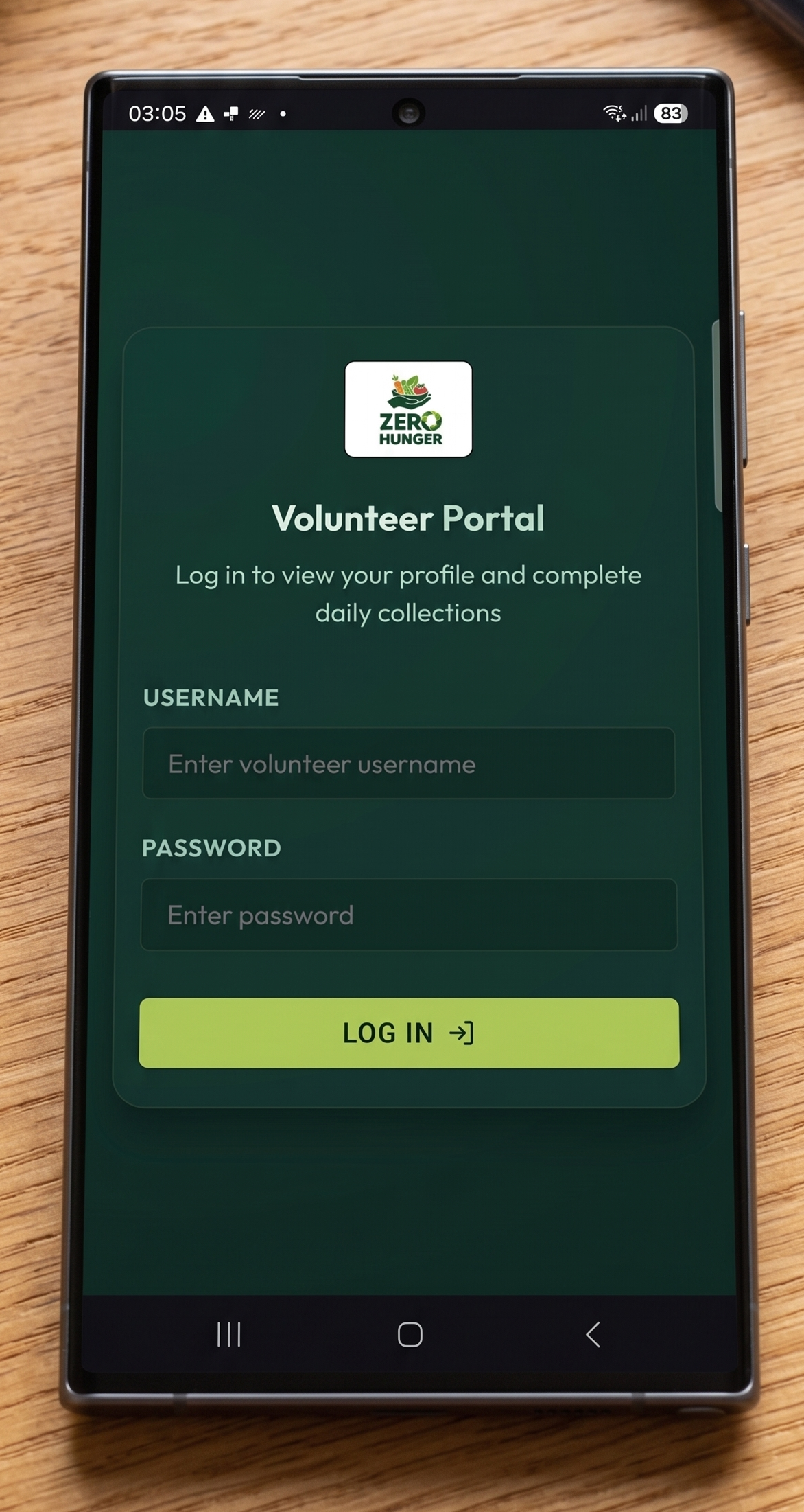 Volunteer App Active Interface View